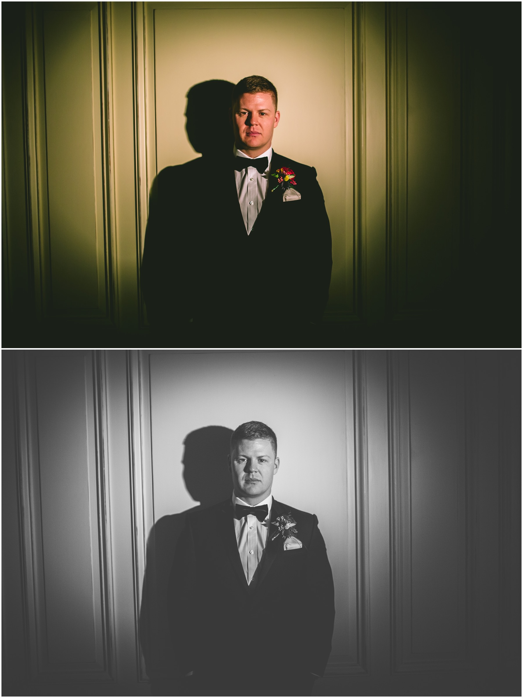 Groom portrait lit with a spot light