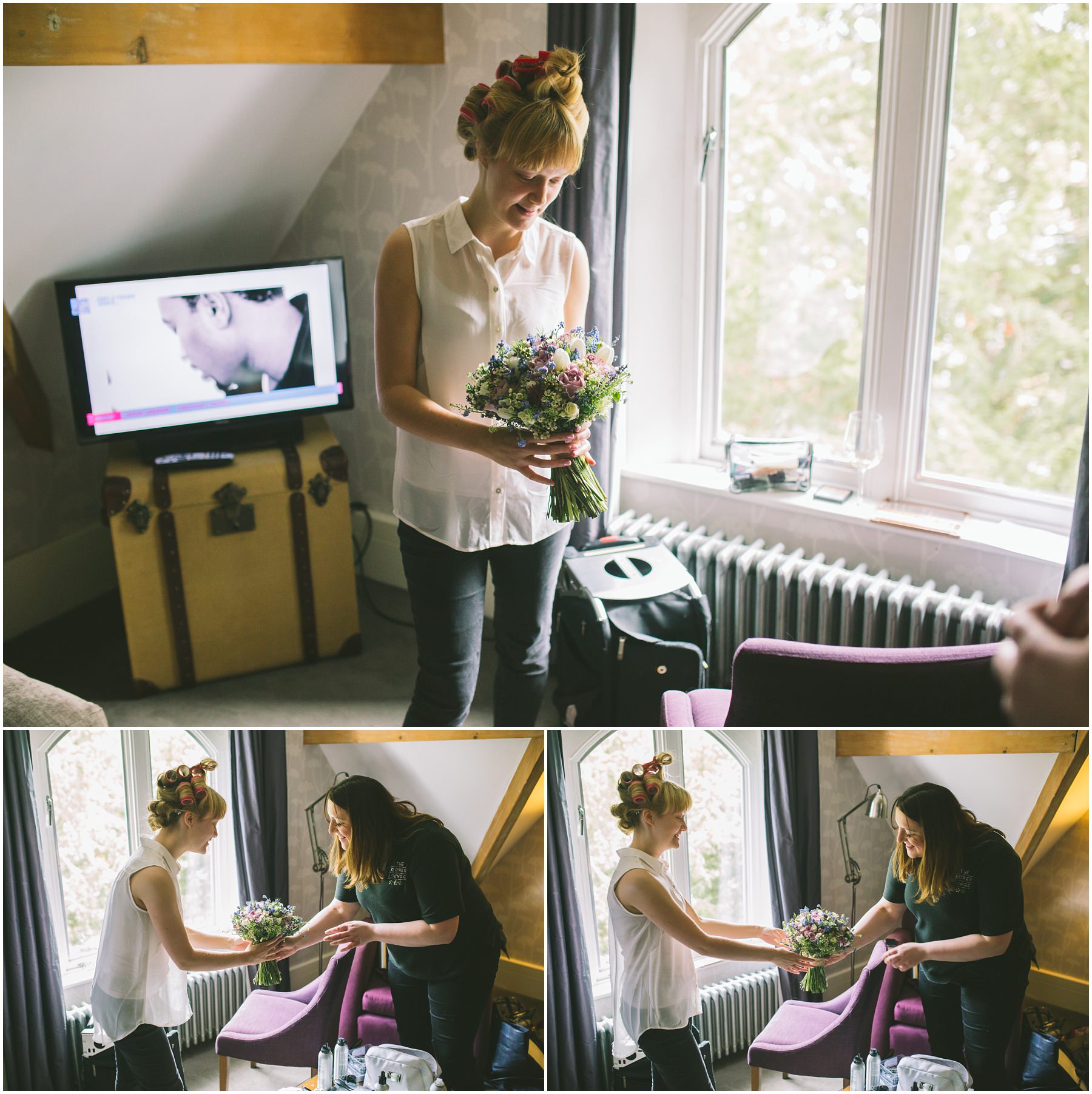 Bride receives her bouquet from The Flower Lounge at Disbury House Hotel