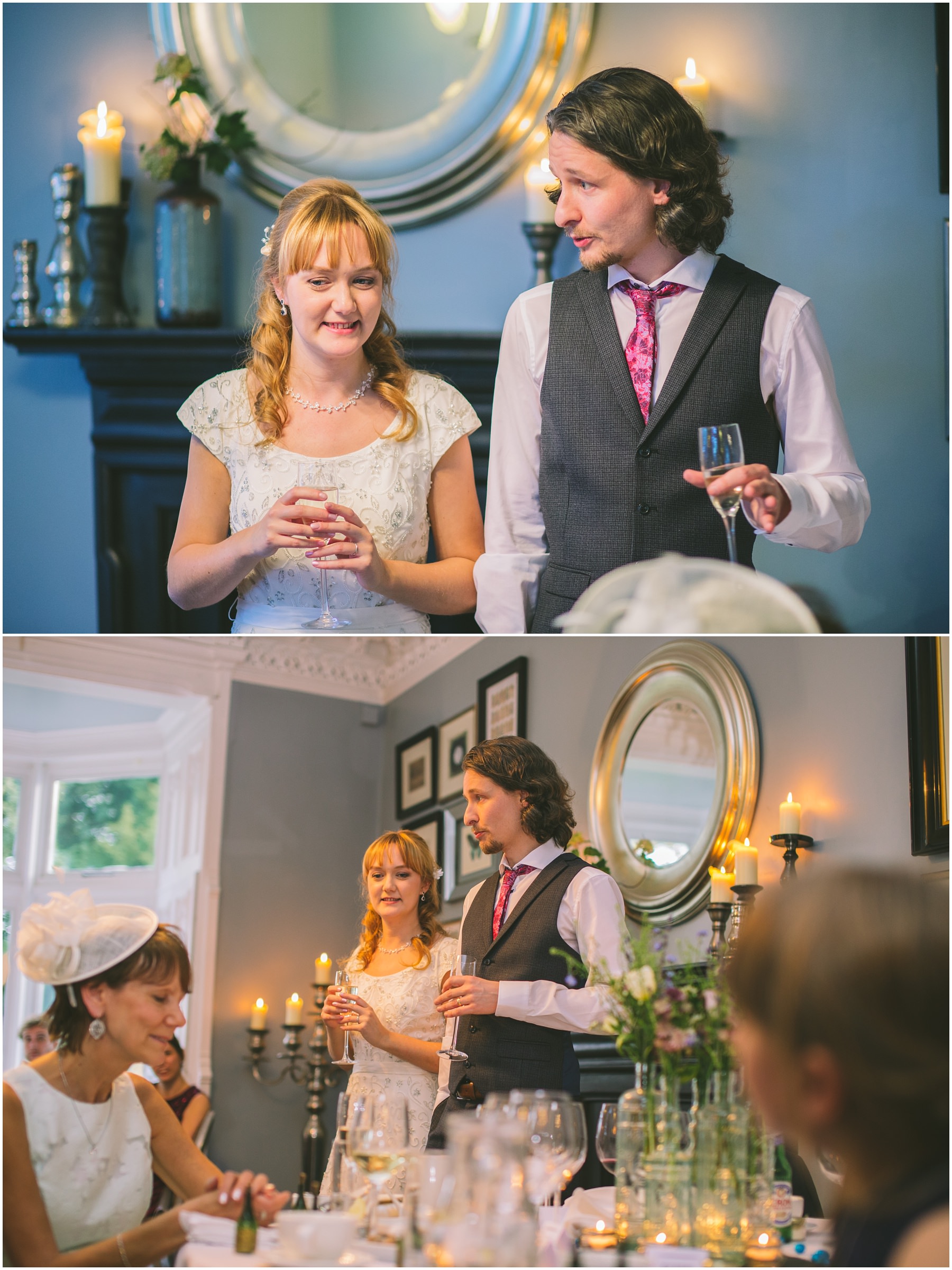 Bride and Groom give a joint speech in The Blue Room at Didsbury House