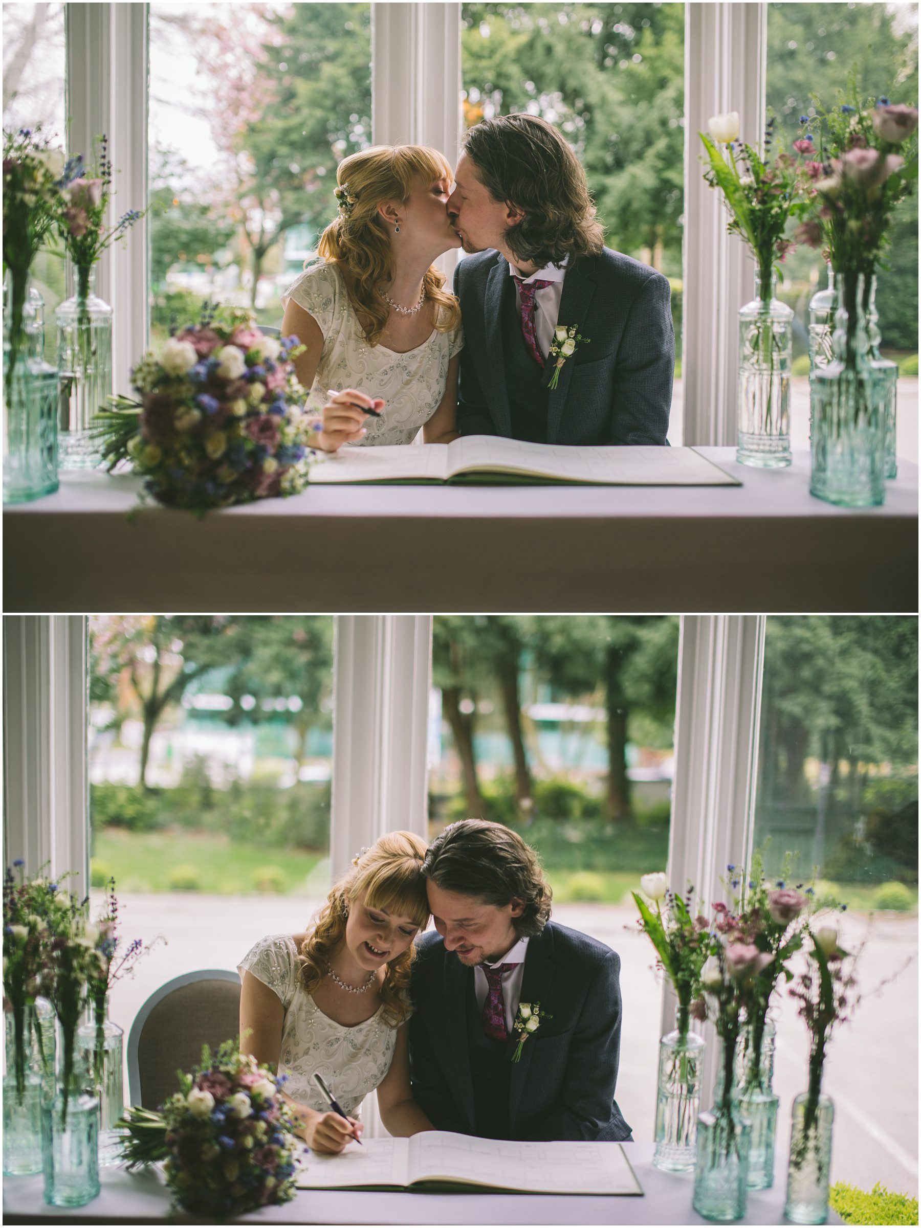 Bride and Groom sign the register at their Didsbury House Wedding