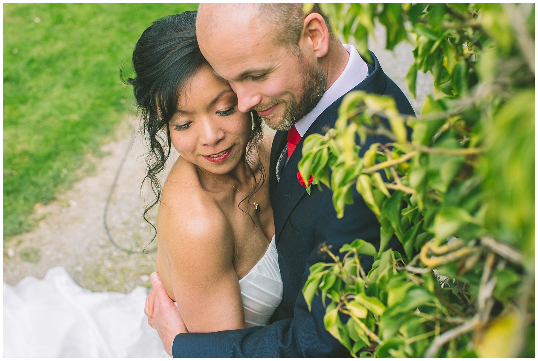 Newlyweds share a moment at Pentre Mawr