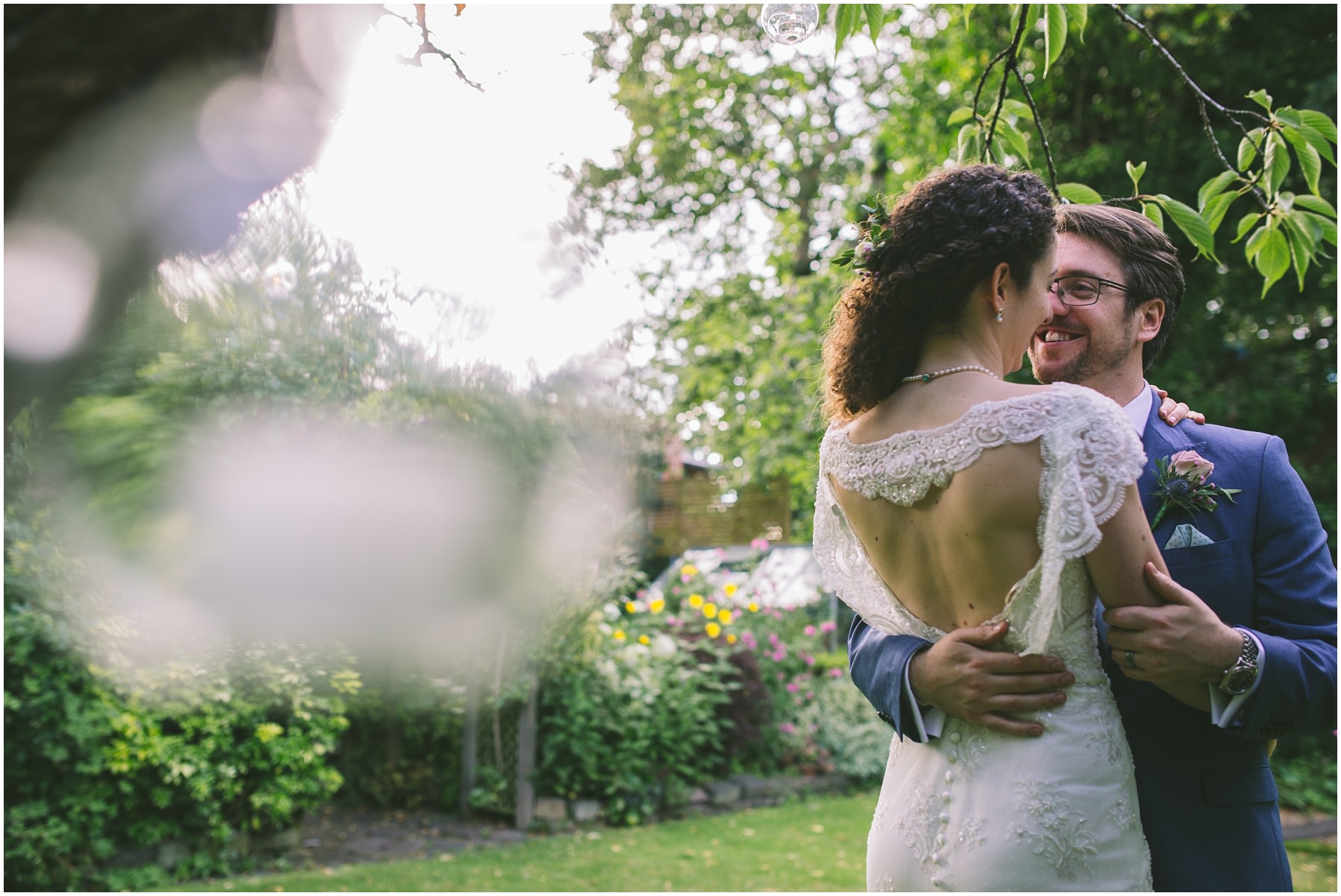 bride and groom in the gardens at eleven didsbury park
