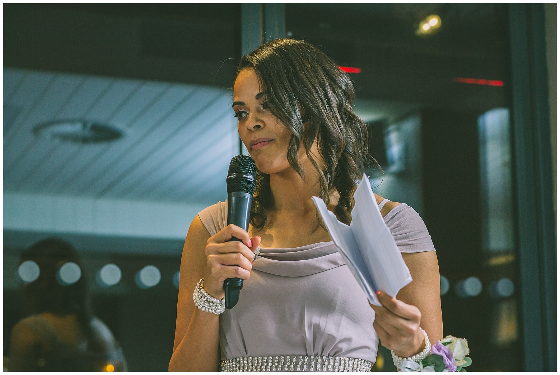 Grooms sister gives a speech at Manchester wedding