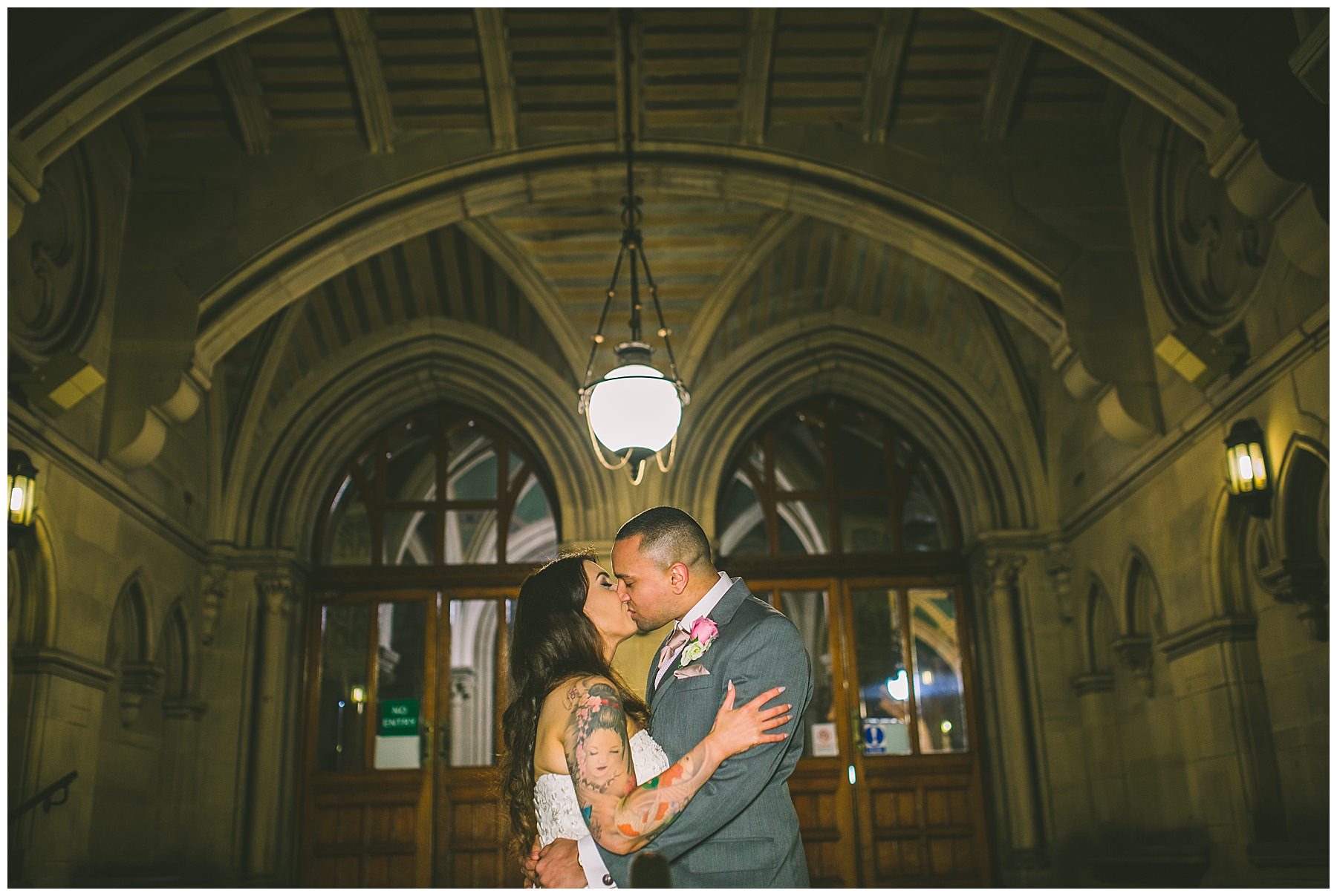 Bride and Groom share a kiss in Manchester