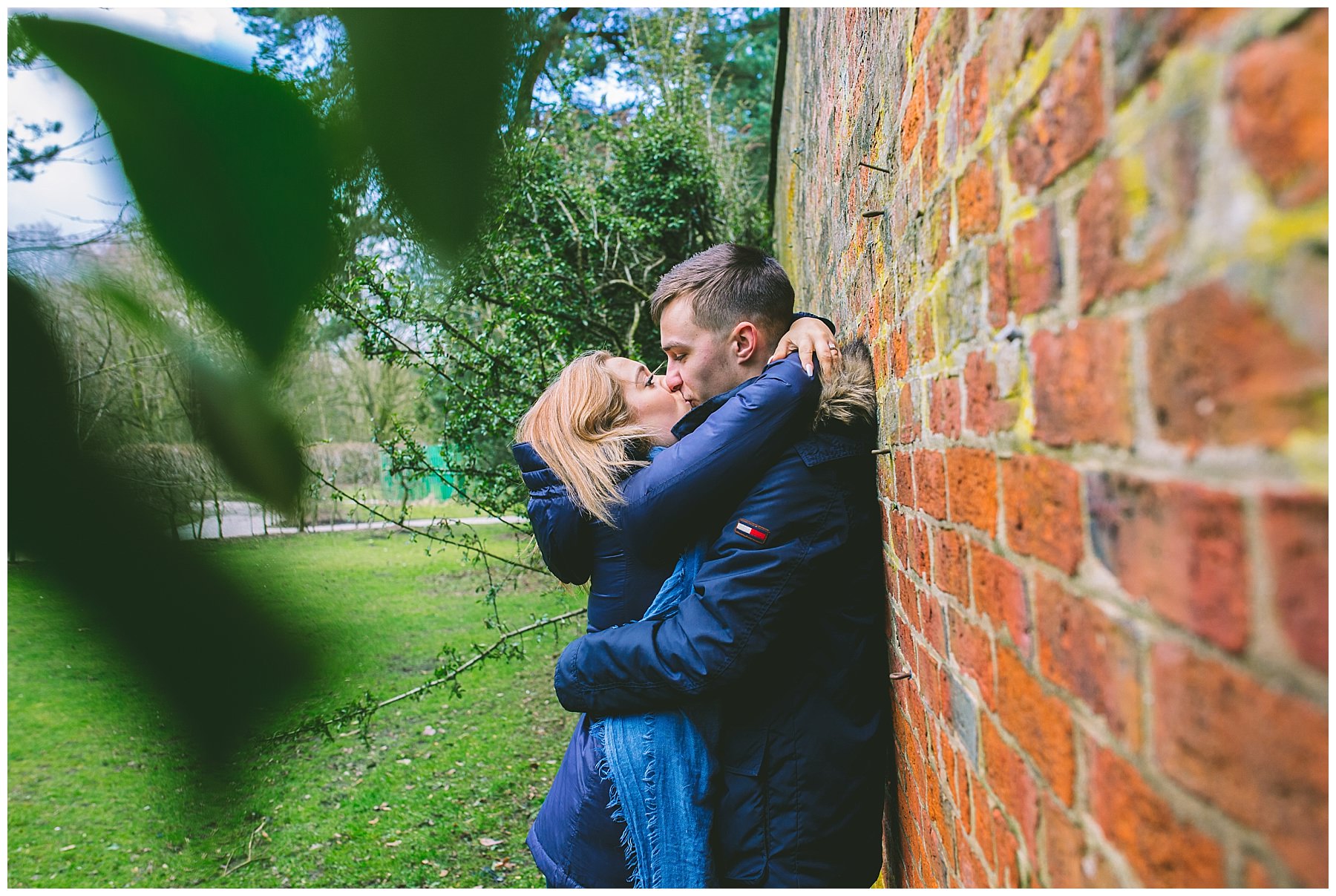 young couple embrace during preston pre wedding shoot