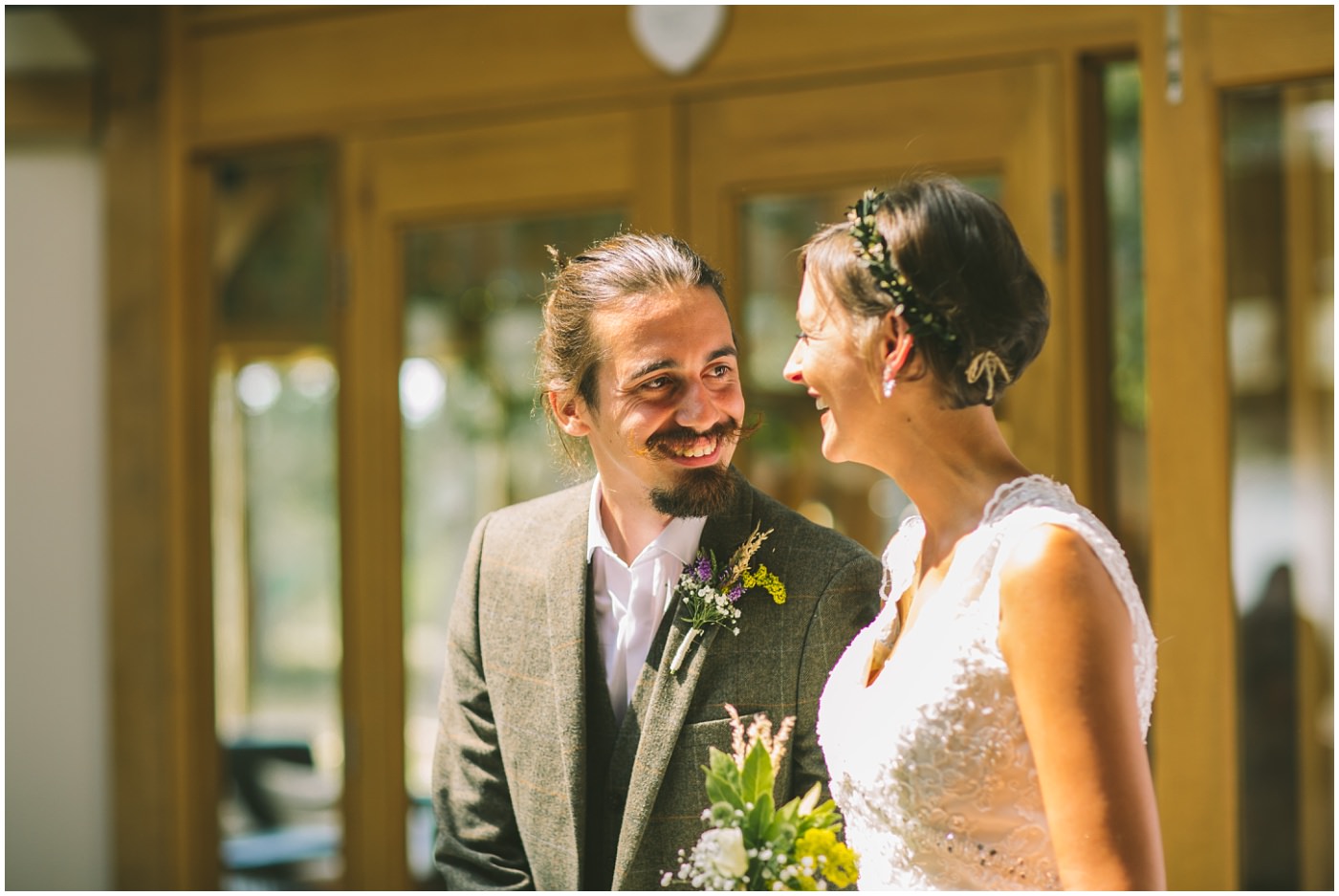 Groom greets his bride at the top of the isle for the Oak tree of peover wedding