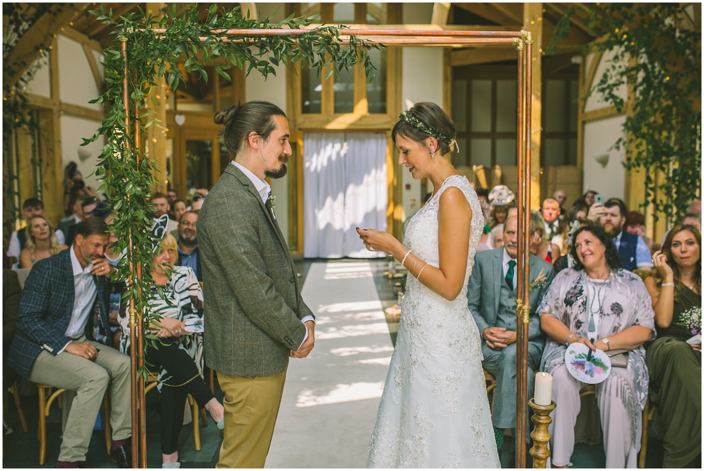 Bride reads her vows during wedding ceremony