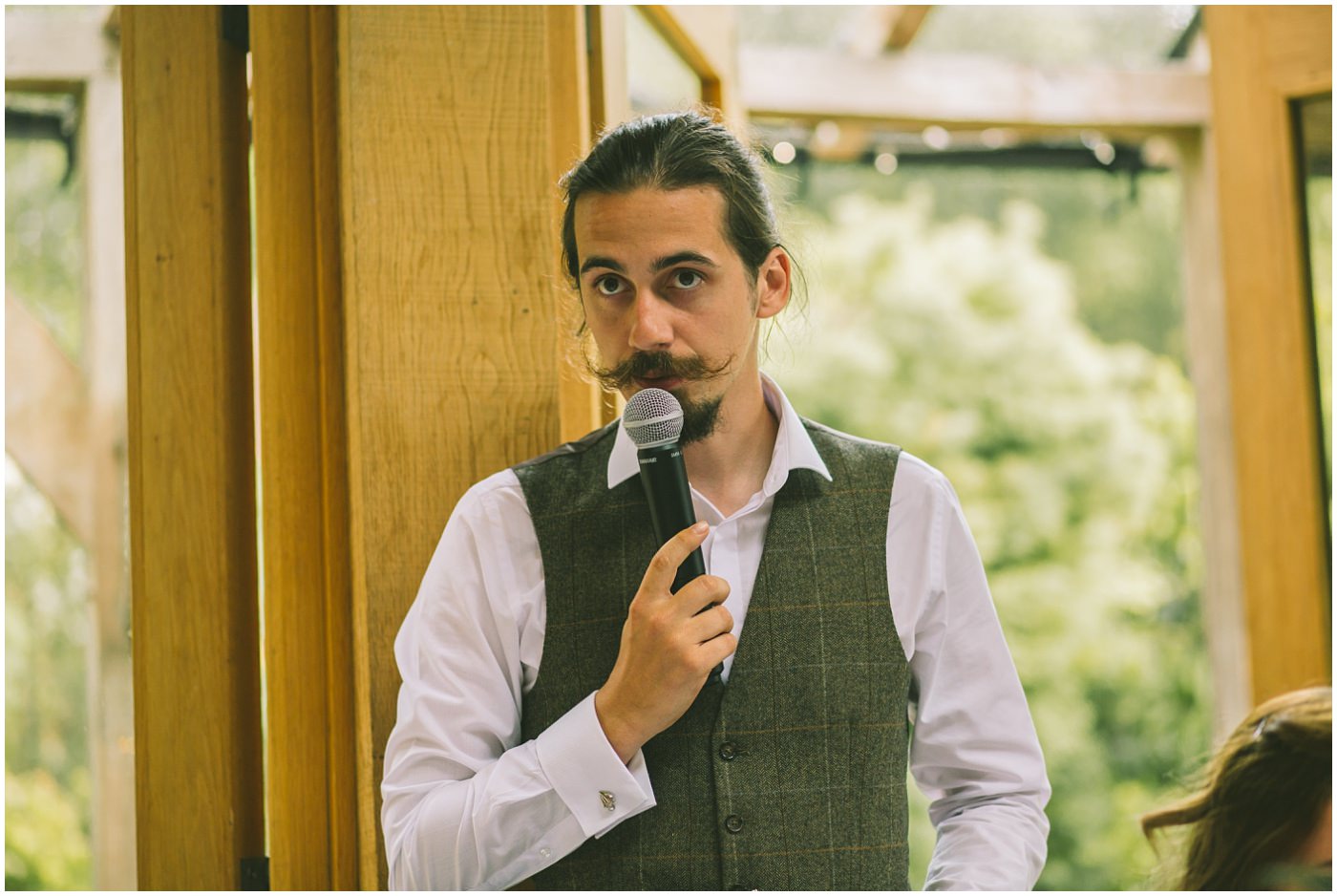 Groom gives a speech at the oaktree of peover wedding