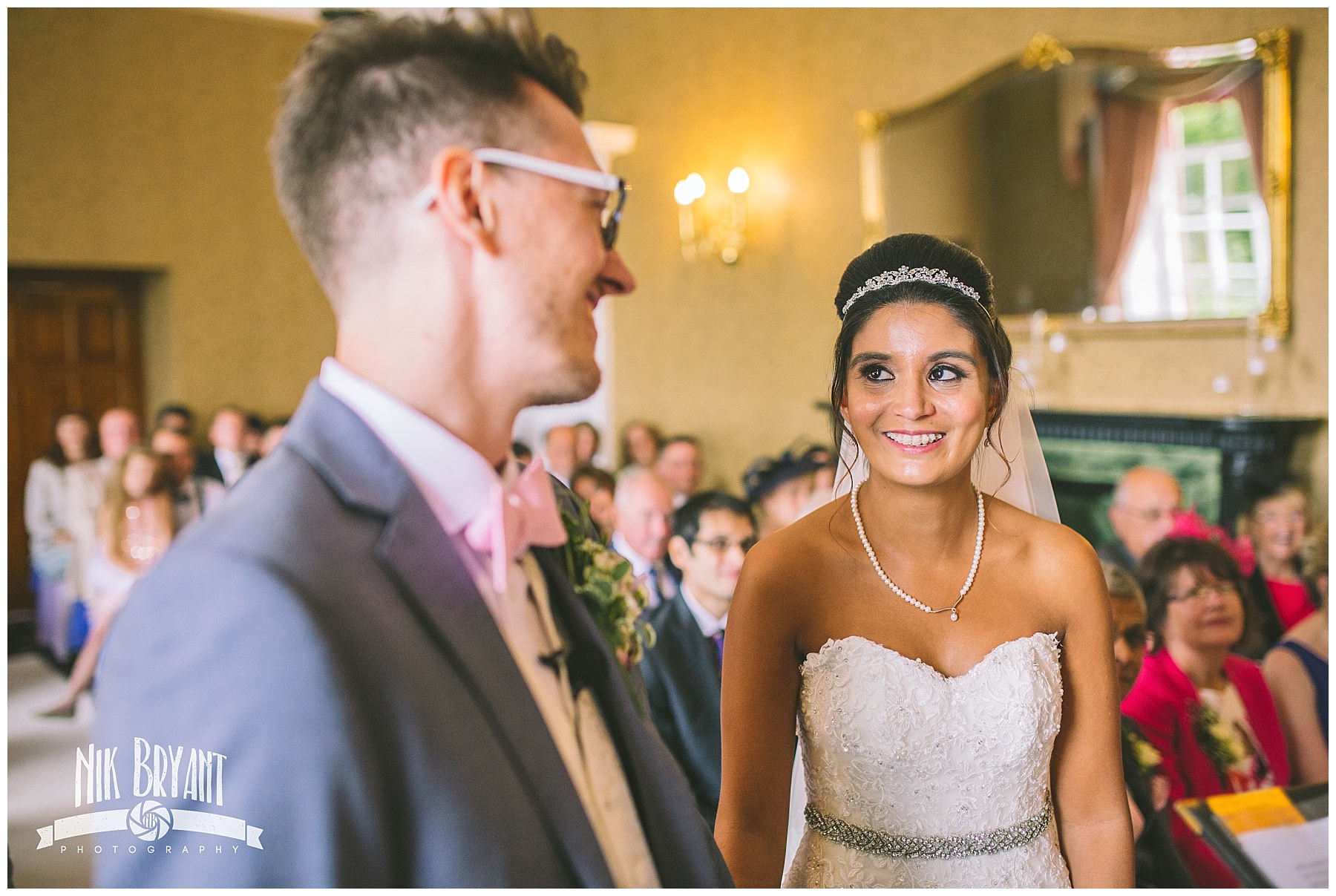 Bride and groom during wedding ceremony at shrigley hall