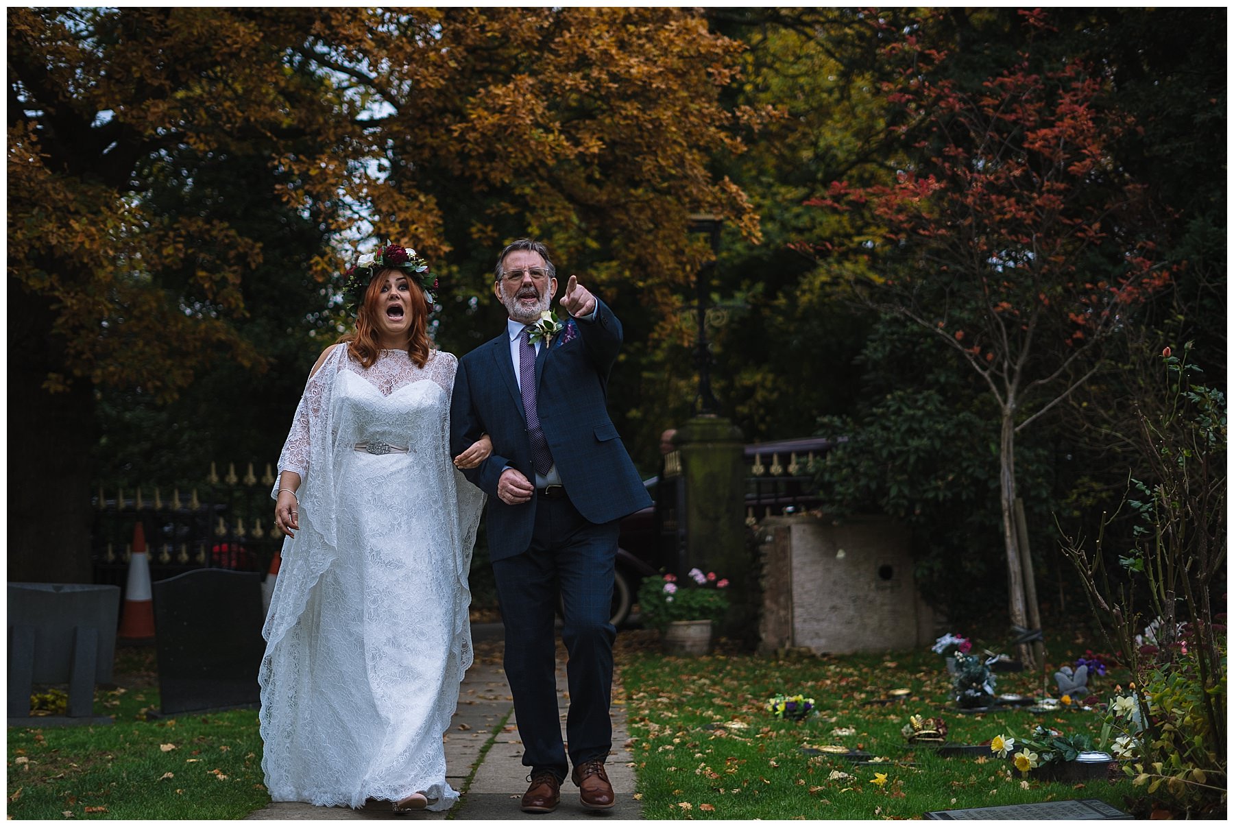 father and bride arrive at church
