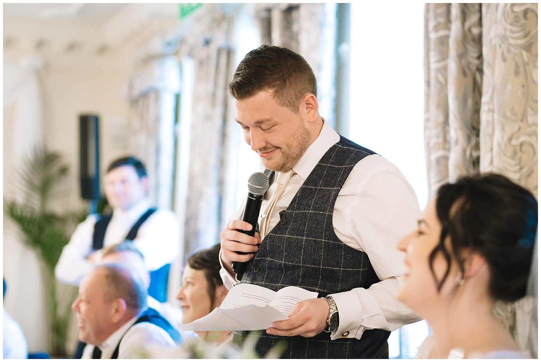 groom address' wedding guests at eaves hall