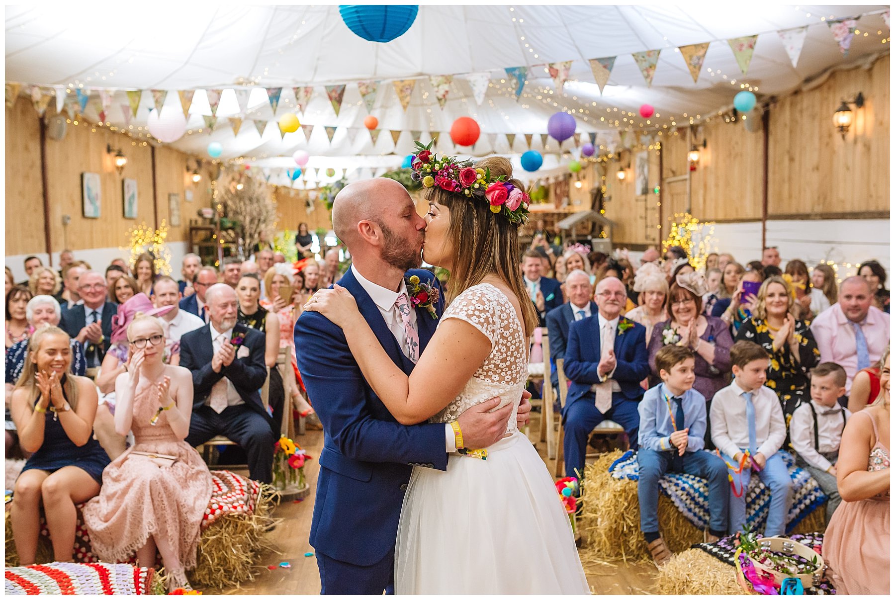 Wedding ceremony in the wheatsheaf barn at the wellbeing farm