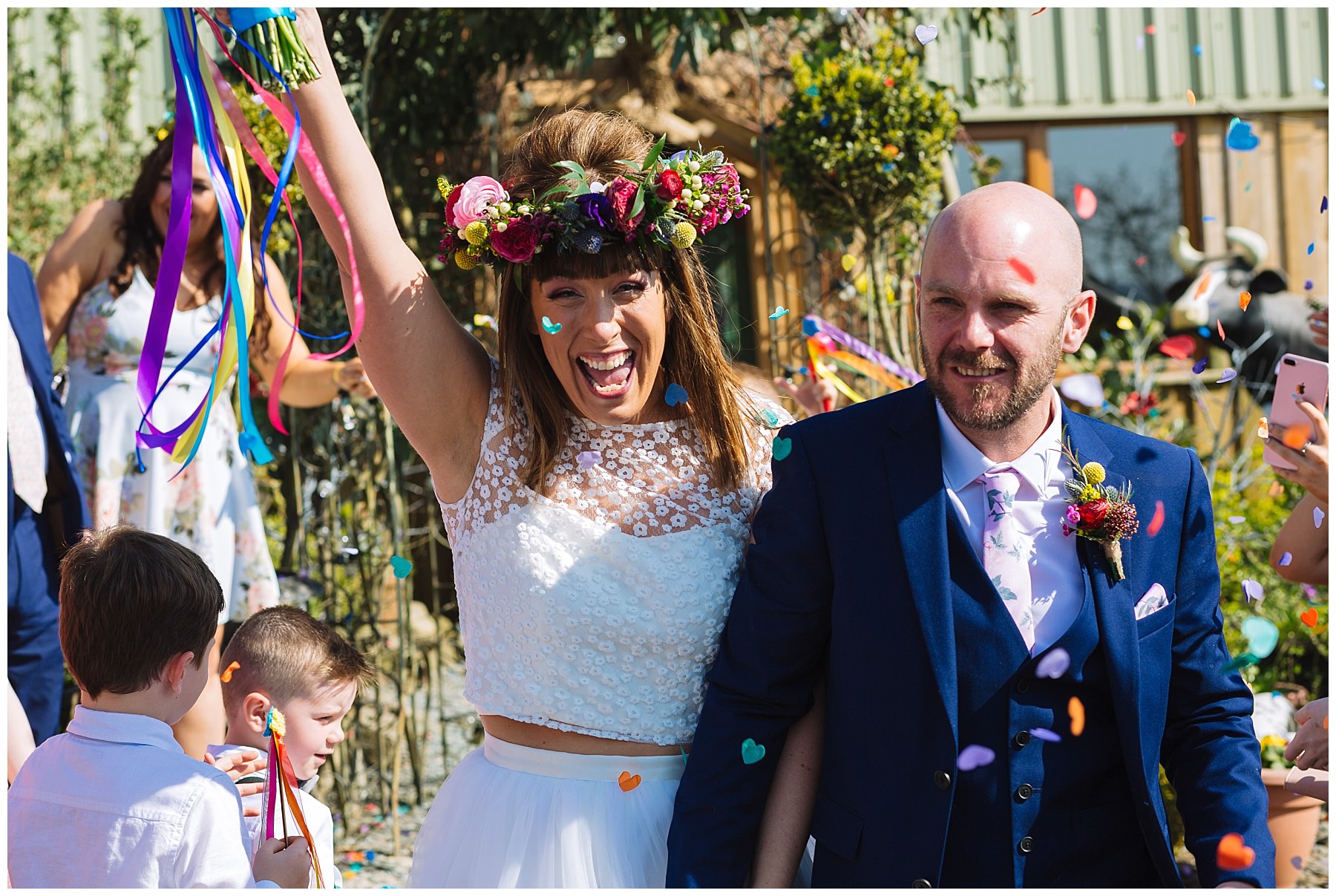 Wellbeing farm wedding confetti photograph