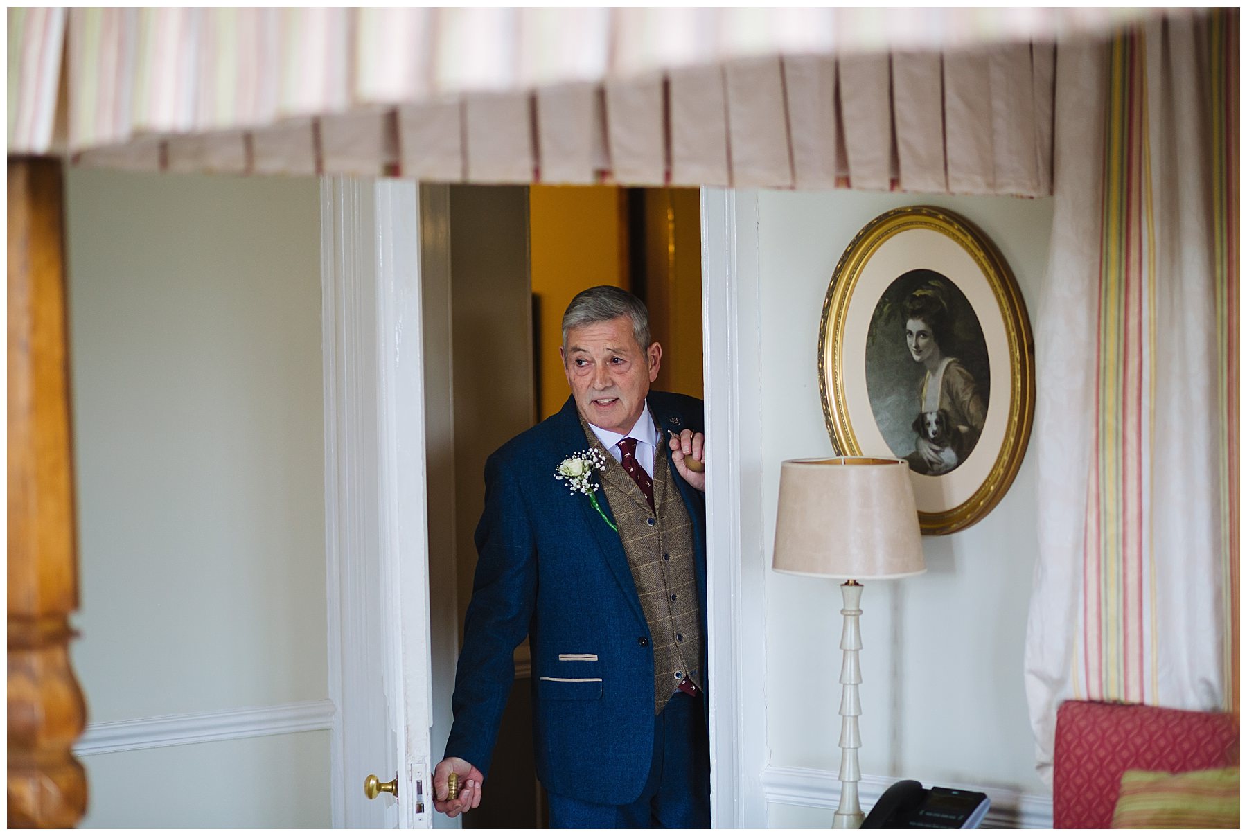 father of the bride arrives at bridal prep