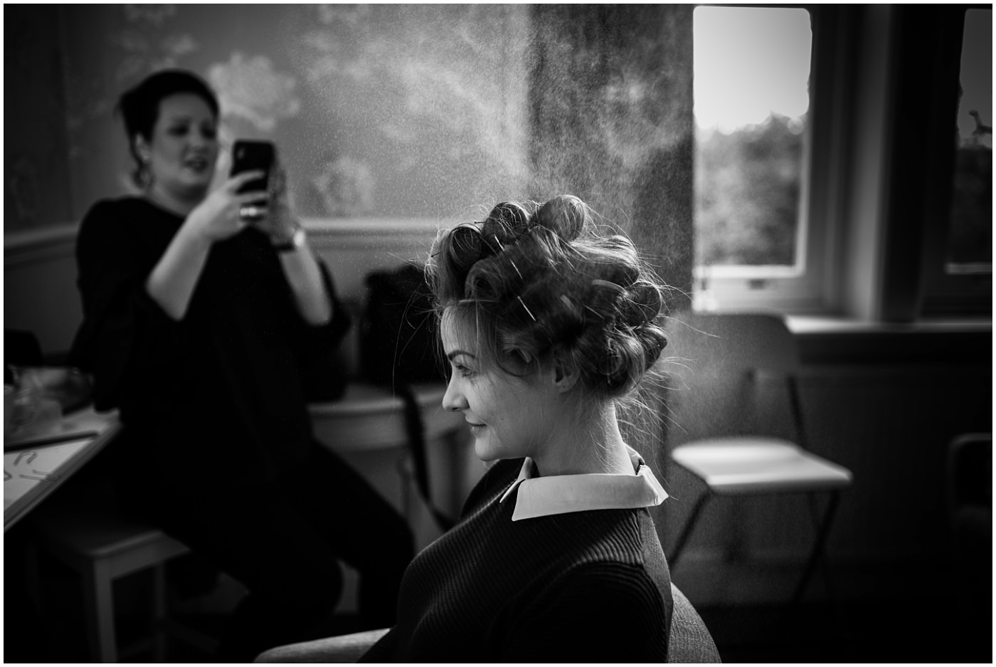 Black and White bridal prep at Ashfield House