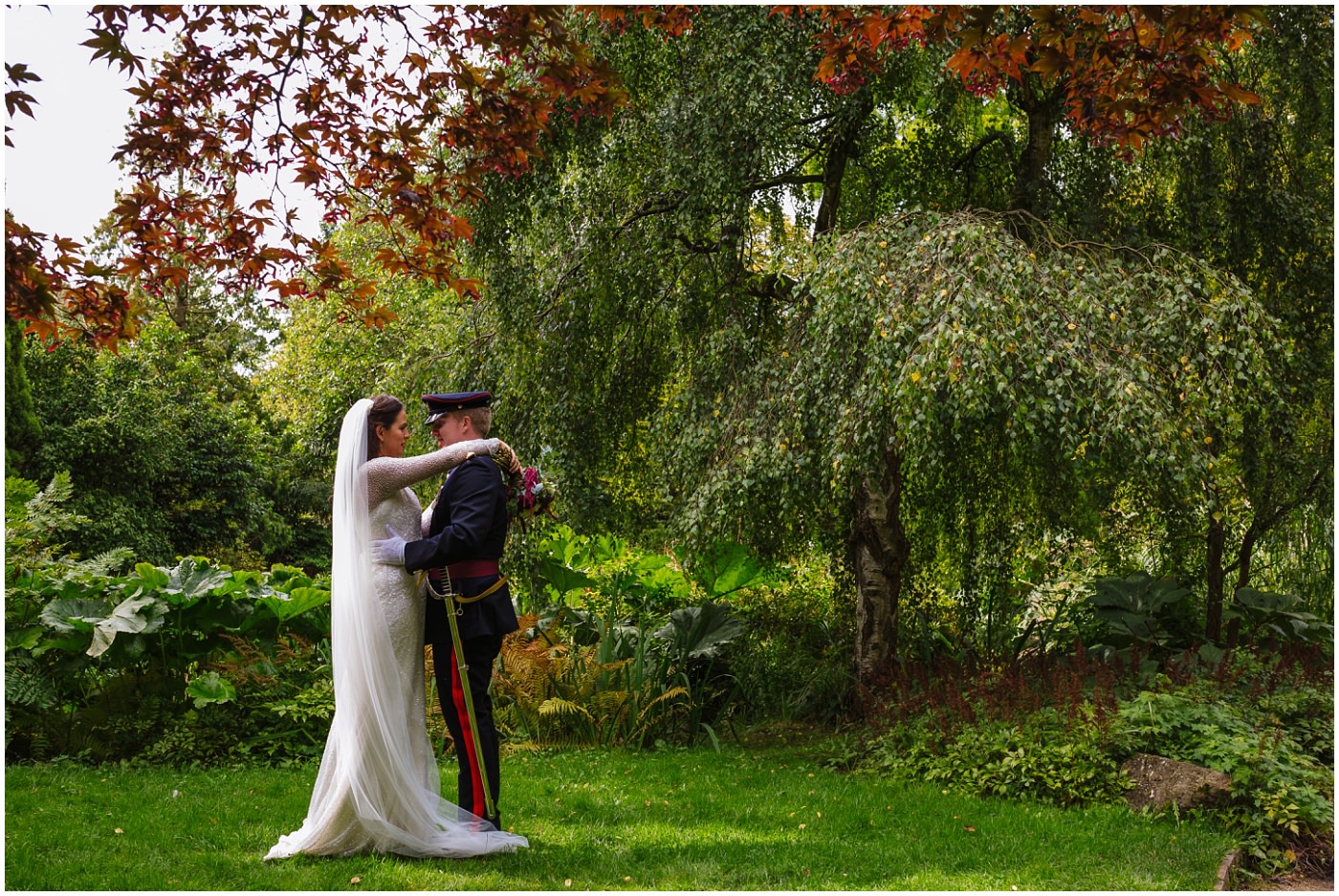 military wedding portraits at Fletcher moss gardens in didsbury