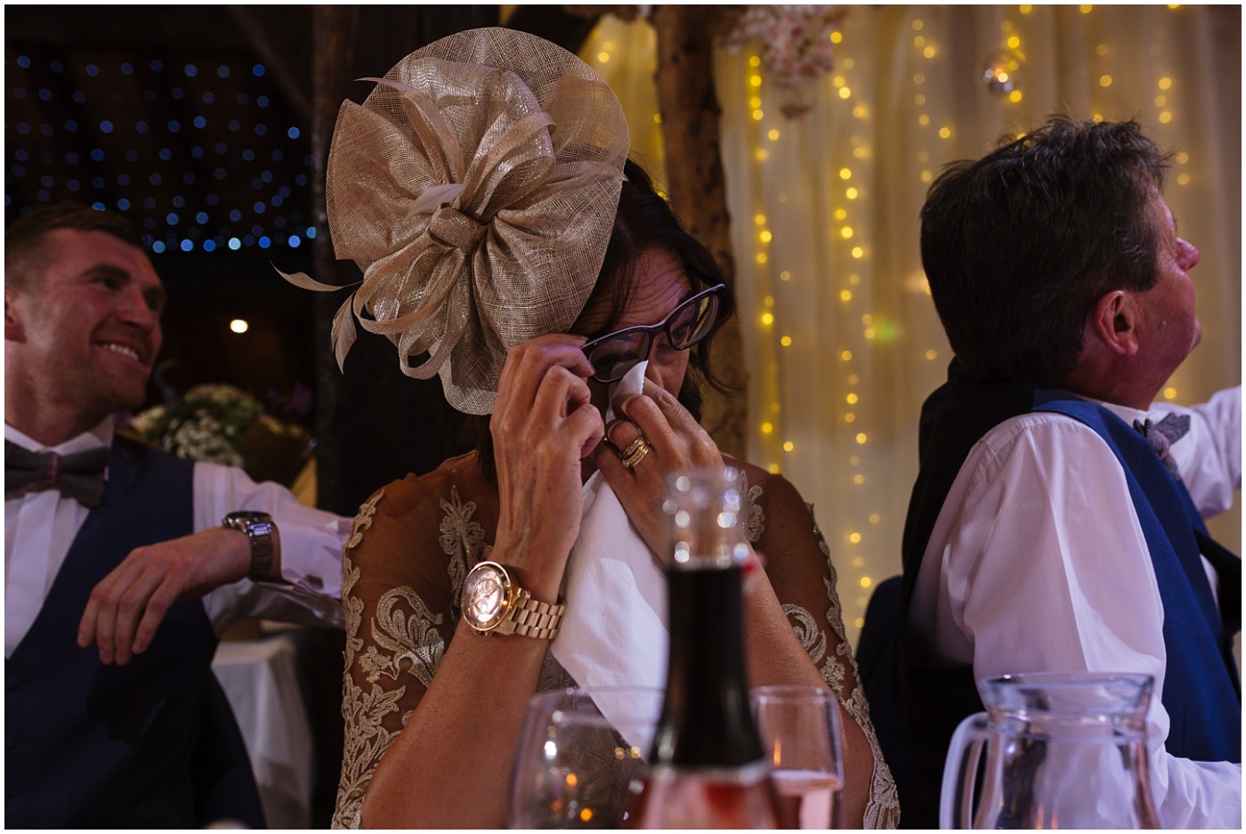 mother of the groom cries during wedding speech at rivington barn