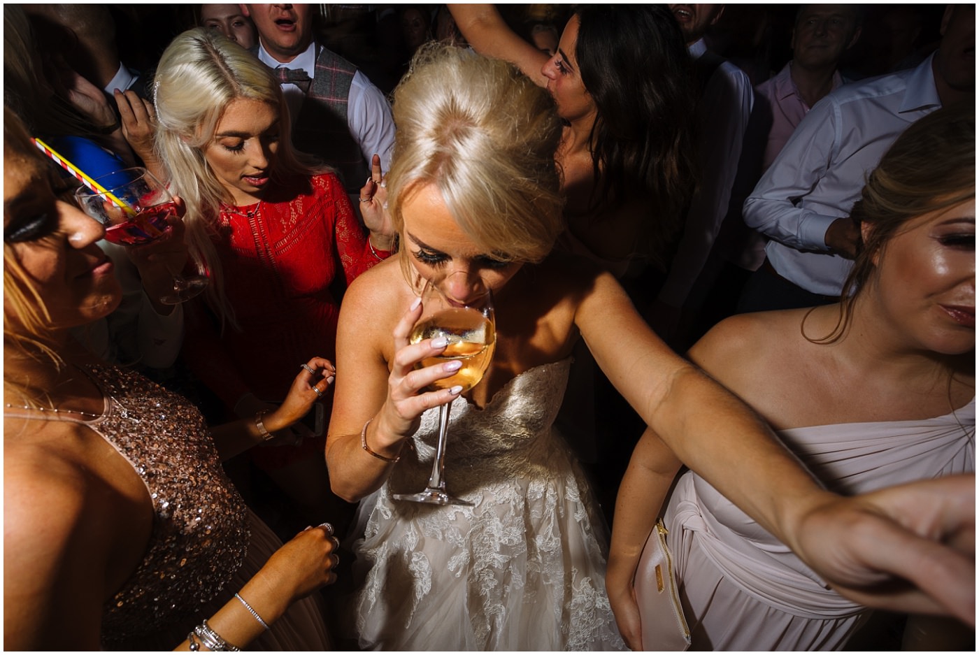 bride parties on the dancefloor at rivington barn