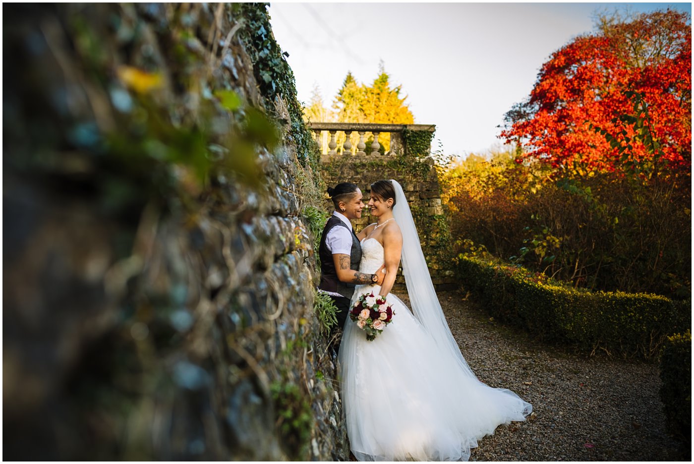 Gorgeous autumnal colours for same sex wedding at Eaves Hall