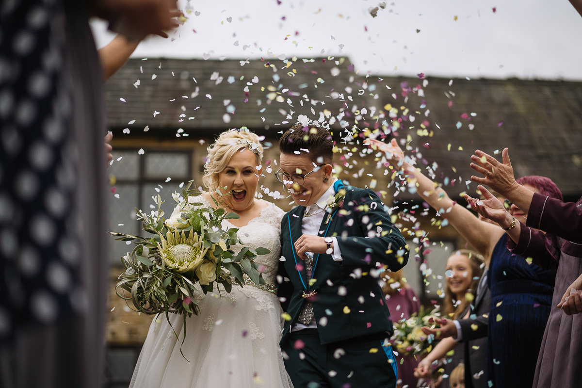 Confetti at same sex hyde bank farm wedding