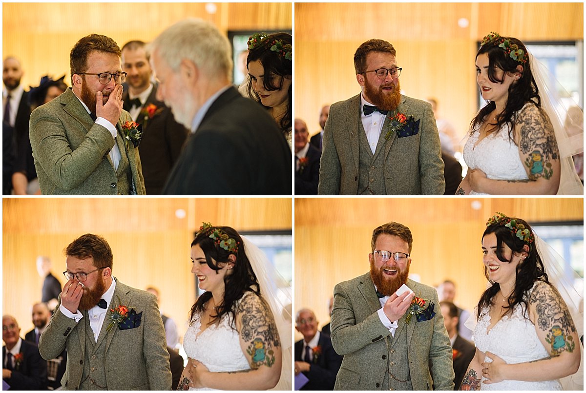 Very emotional groom at brockholes wedding