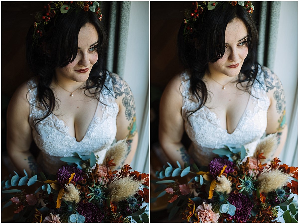 Autumnal Bride ready for brockholes wedding