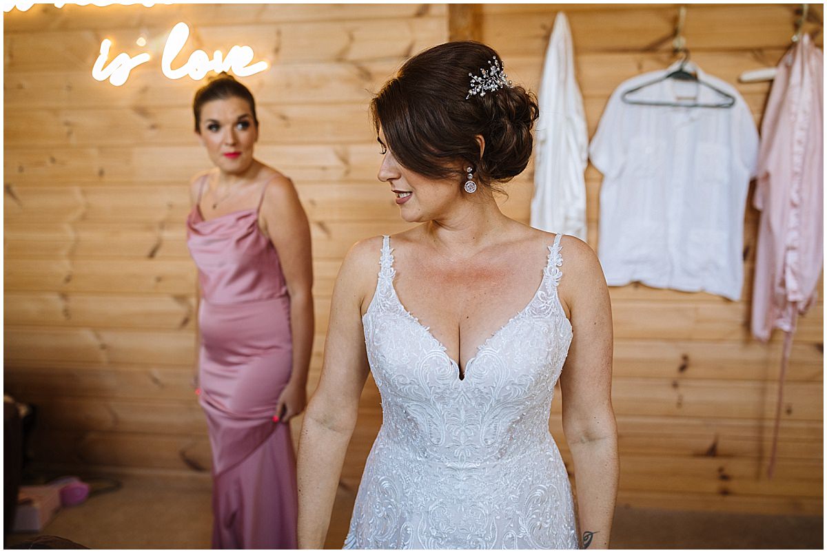 Styal Lodge bride in her dress ahead of wedding ceremony