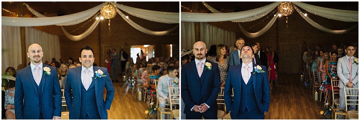 Nervous groom at front of styal lodge wedding ceremony room
