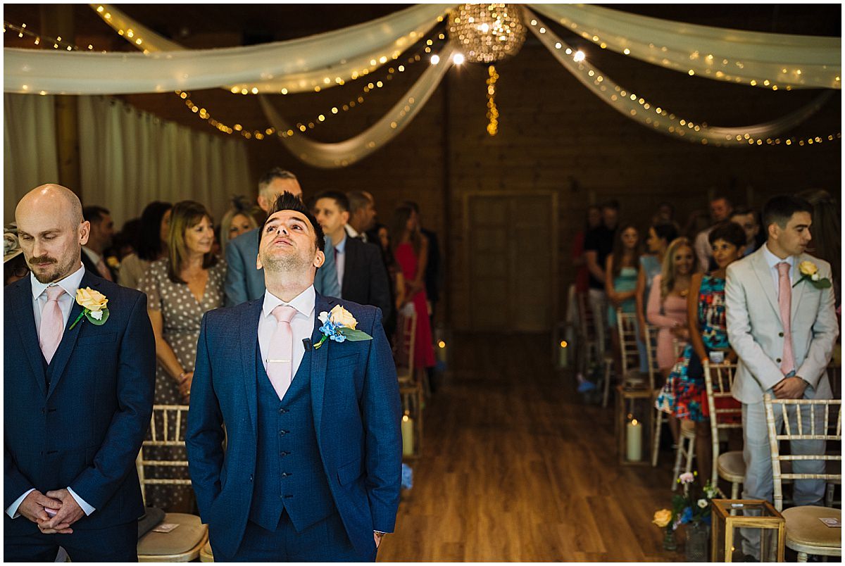 Groom shows his nerves before bridal entrance at Styal Lodge