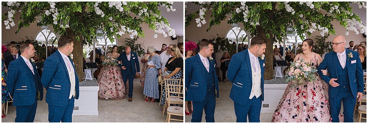 bride escorted by dad to meet her groom