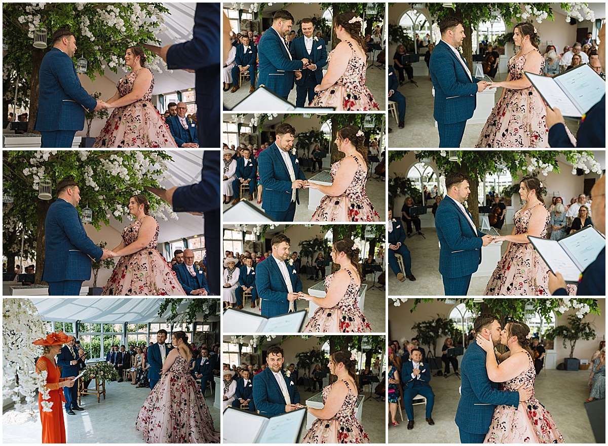 exchange of wedding rings during combermere abbey wedding ceremony