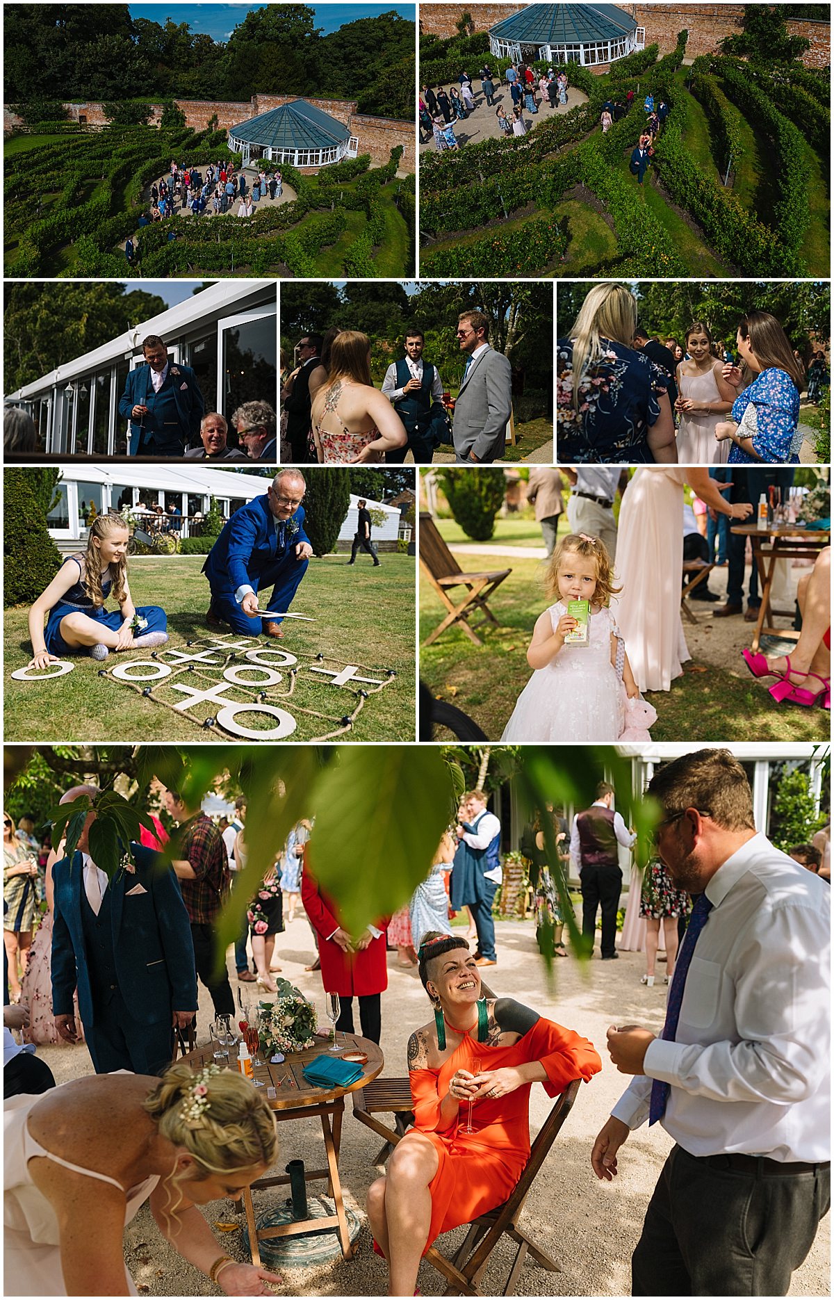 guests enjoy the drinks reception at combermere abbey wedding 