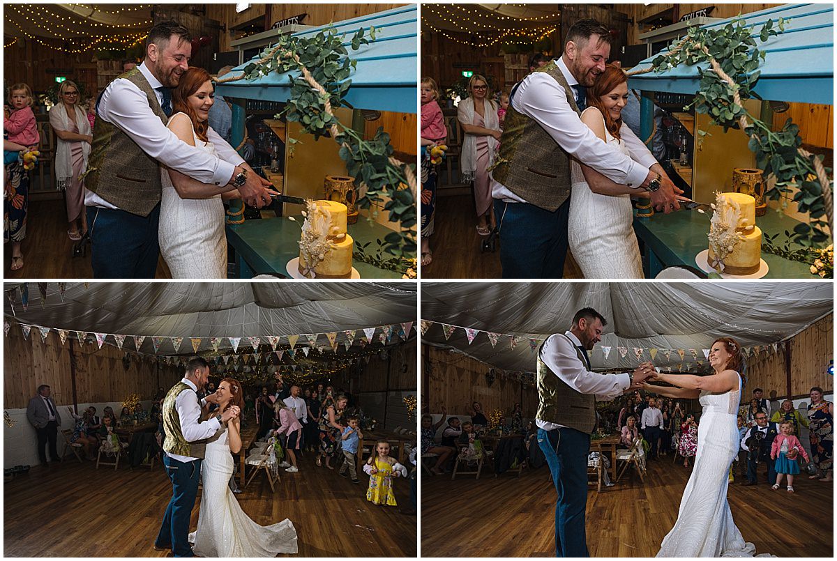 cake cut and first dance at the wellbeing farm