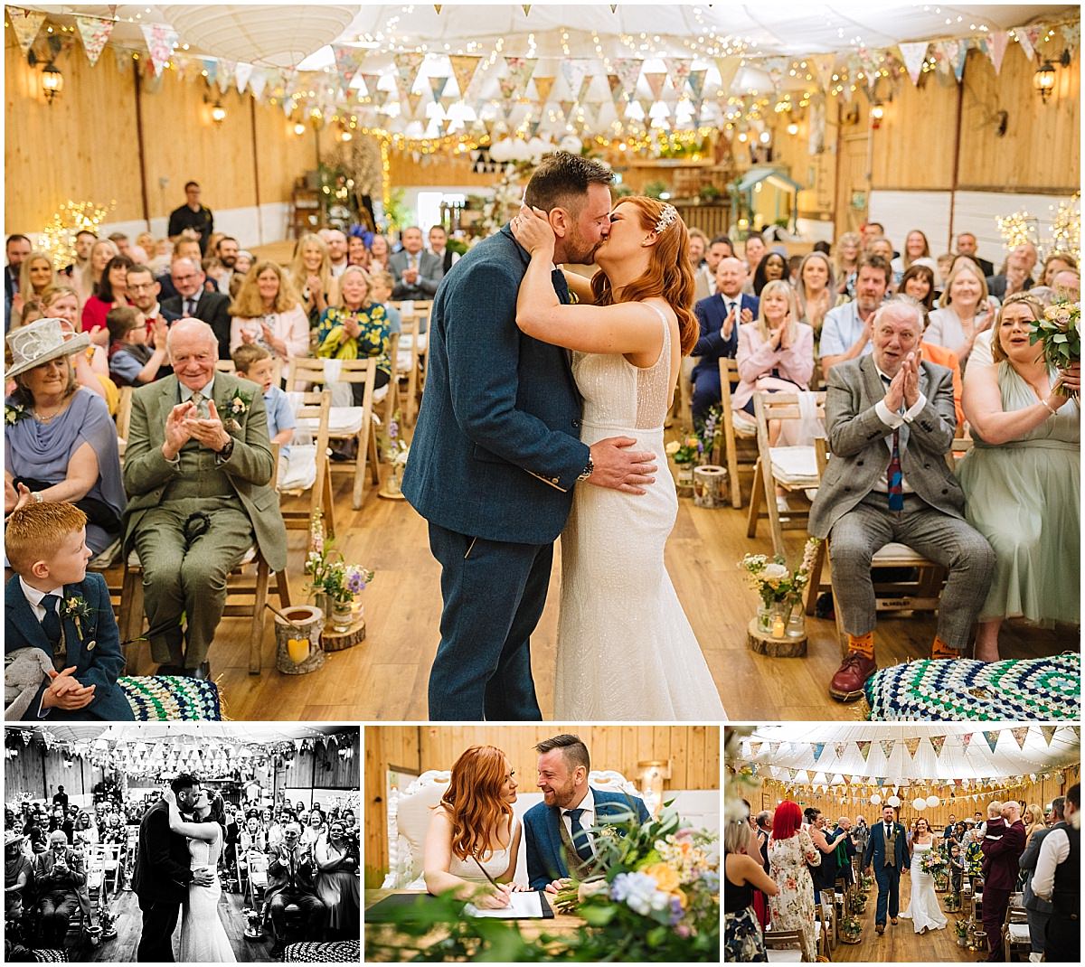 wellbeing farm wedding ceremony first kiss 