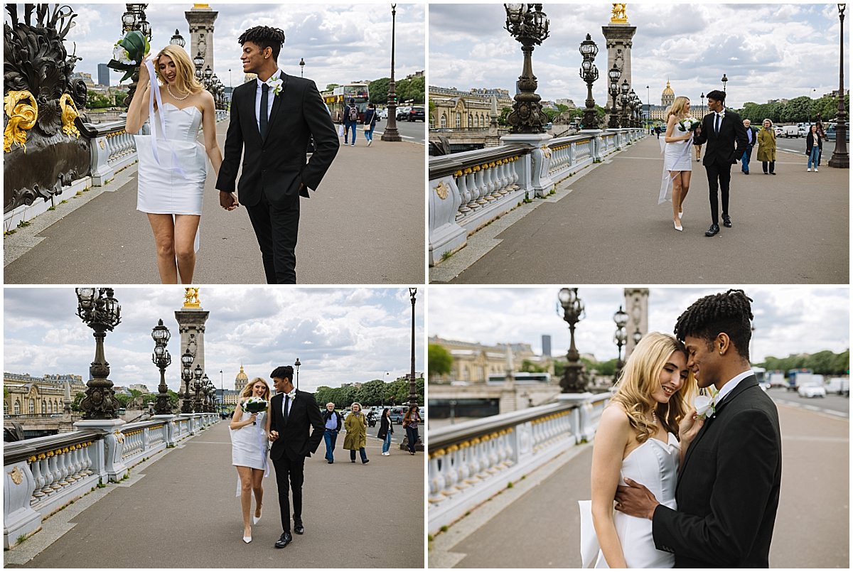 newley married couple wander along the bridges in paris
