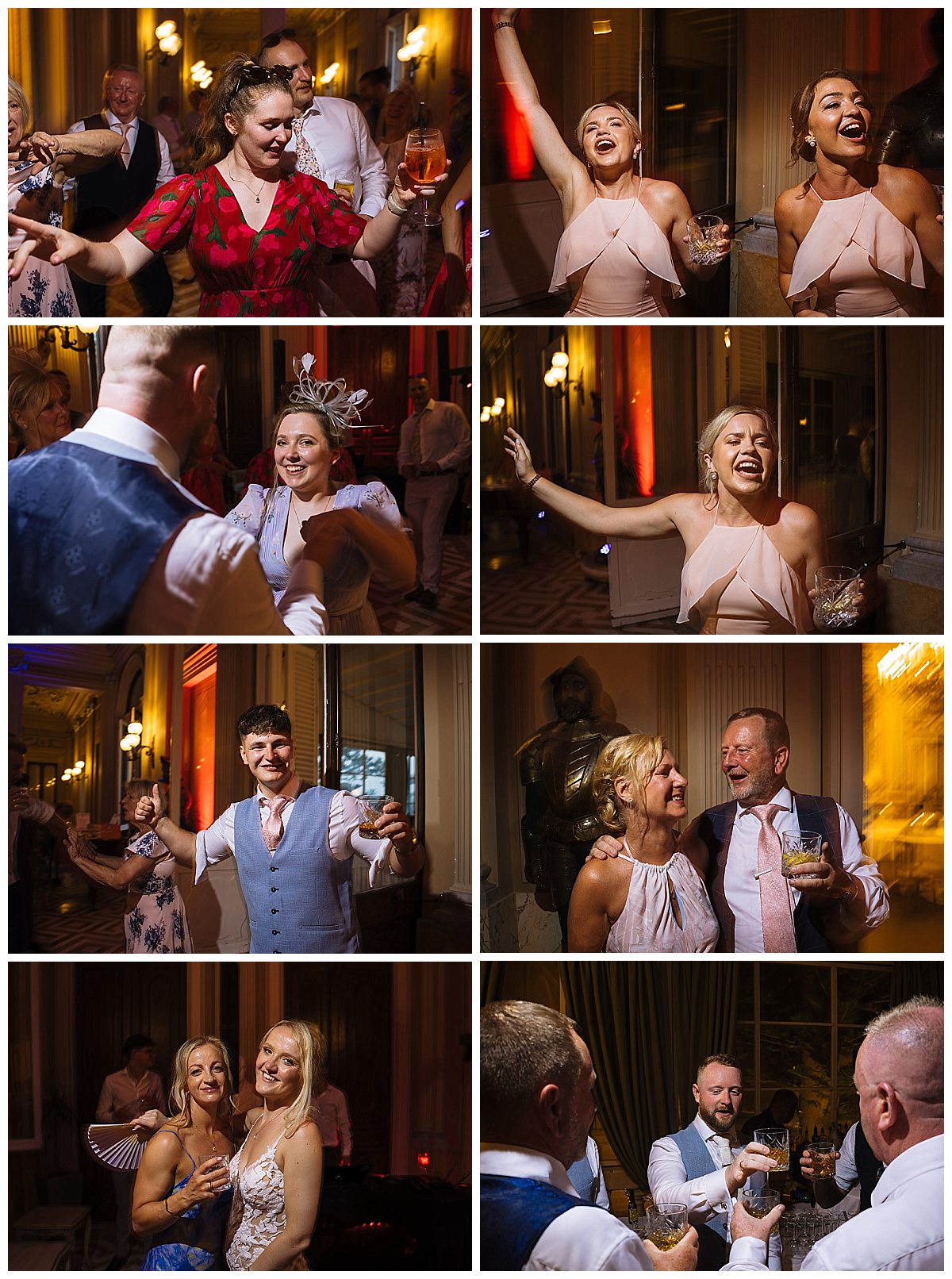 Guests dance and celebrate in a vibrant atmosphere, enjoying drinks and capturing moments of joy at a lively wedding reception in Malta