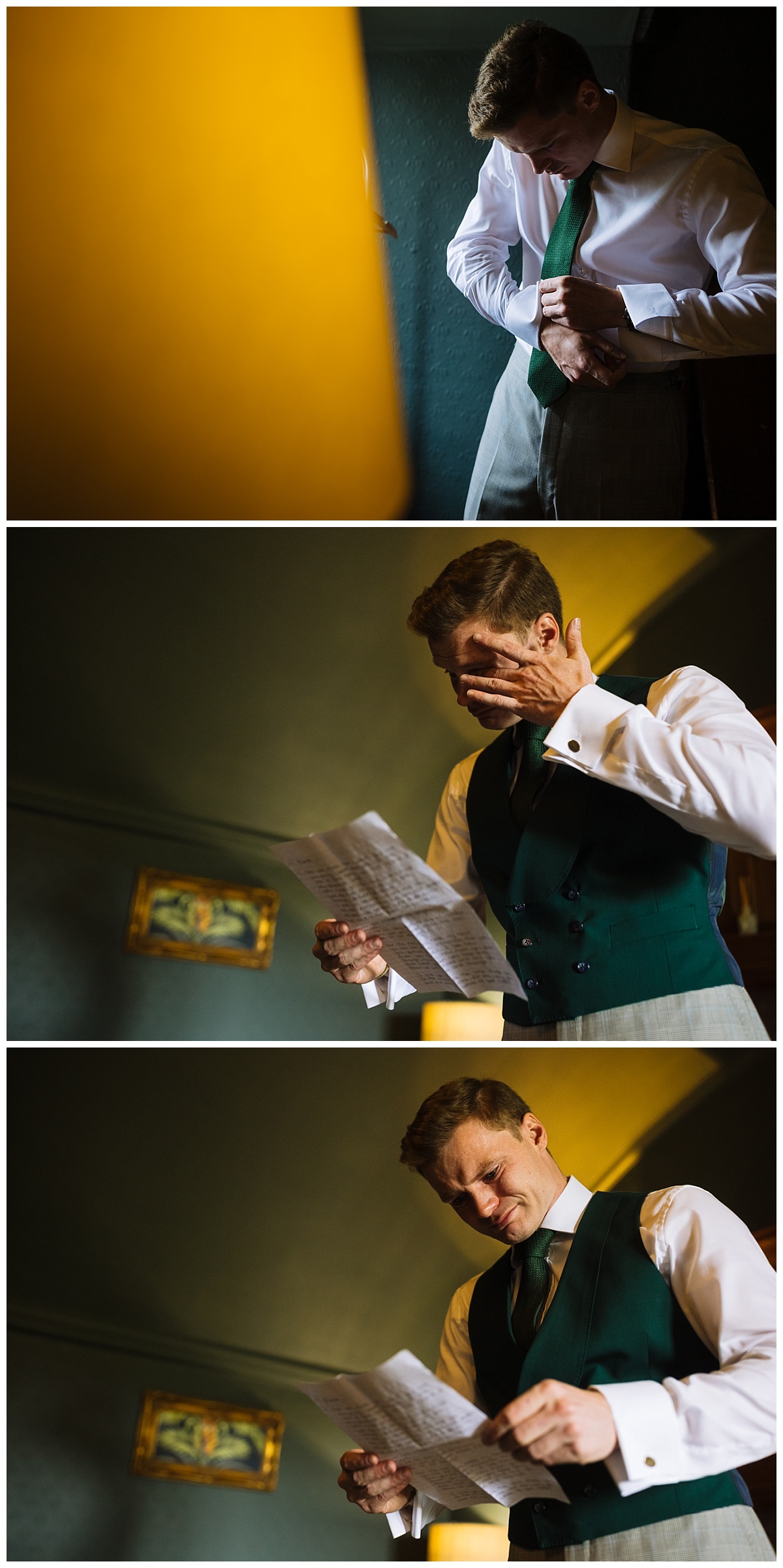 Groom reading his handwritten vows before the ceremony