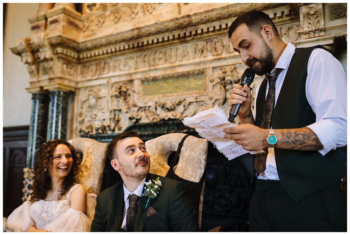 best man gives a heartfelt speech at crewe hall wedding